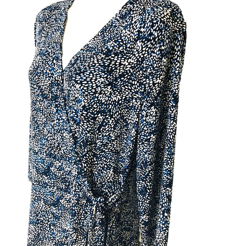NWT Abstract Wrap Midi Dress Women S 3/4 Slinky Knit Minimalist White House Blak - Picture 3 of 9